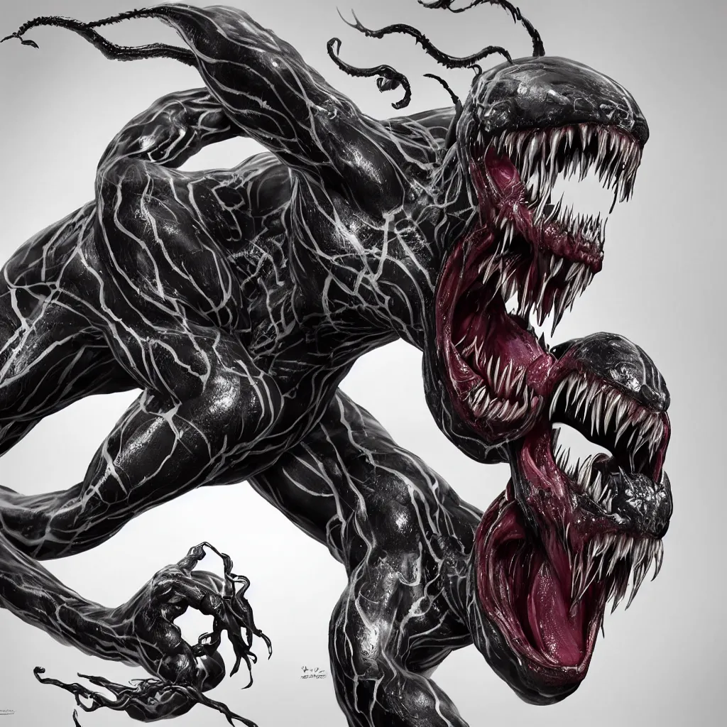 Image similar to ultra realistic Venom transformation, detailed, 8K resolution, HD, Artstation, well designed,