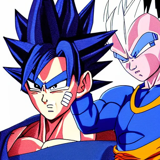 Image similar to fusion of sasuke and vegeta art by akira toriyama, 8 k, dragon ball artstyle, cel shaded, highly detailed, epic lighting