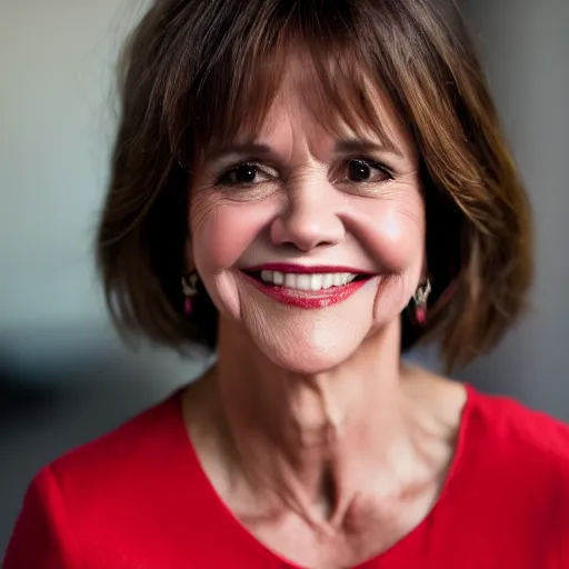 Image similar to dslr portrait still of sally field wearing a beautiful red dress, 8 k 8 5 mm f 1. 4