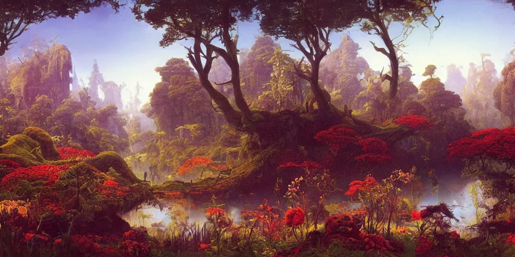 Image similar to A Beautiful Painting of an Overgrown Fantasy Land by Steven Belledin, Michael Whelan, Martin Johnson Heade, Caspar David Friedrich and Ivan Shishkin