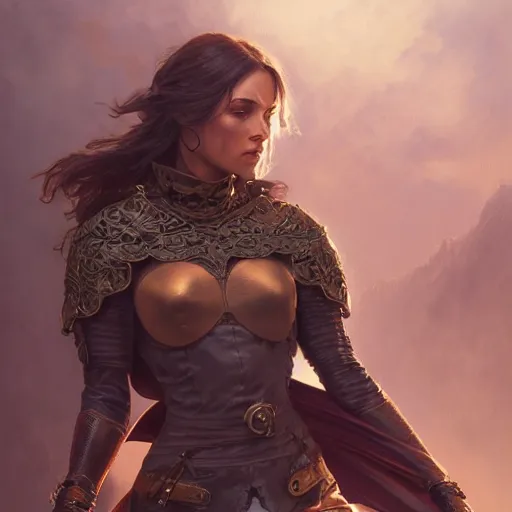 Image similar to ultra realistic illustration, strong female rogue with leather armor and cloak in the painting style of arcane, intricate detail, elegant, highly detailed, digital painting, artstation, concept art, smooth, sharp focus, illustration, art by artgerm and greg rutkowski and alphonse mucha