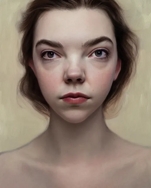 Image similar to cinematic portrait of anya taylor - joy, intricate, elegant, by alyssa monks, highly detailed, symmetrical face, fine details, masterpiece, trending on artstation