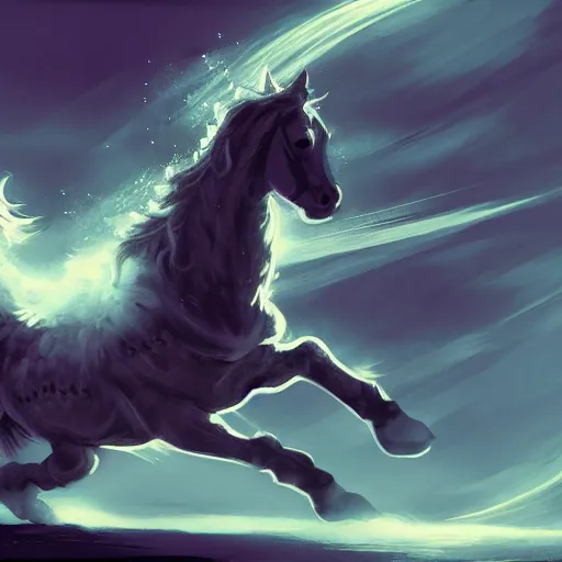 Image similar to fantasy sci fi horse flying in space concept art