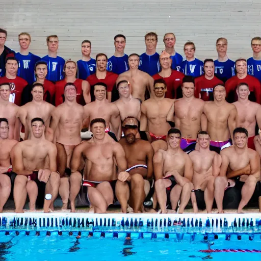 Prompt: college male athletes at swim meet