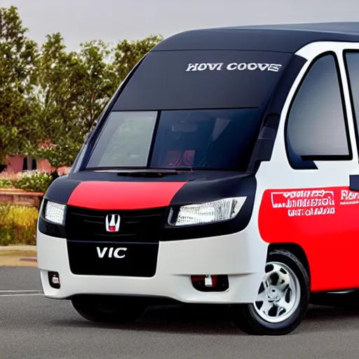 Prompt: A delivery van with a vtec engine designed and produced by Honda, promotional photo