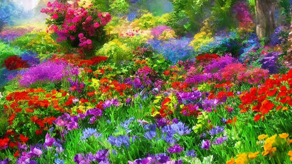 Image similar to colorful flowerbed, fantasy artwork, award winning, very very very very very very very beautiful scenery, artstation