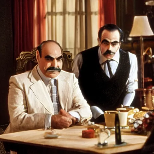 Image similar to scene of the hercule poirot tv serie featuring david suchet