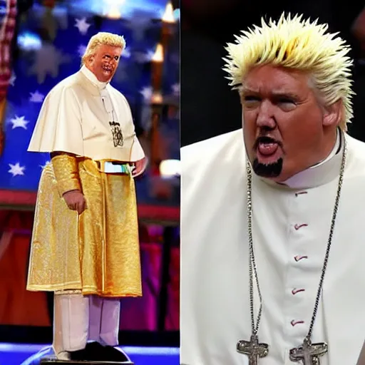 Image similar to guy fieri dressed as the pope is blessing trump supporters, the crowd is filled with muppets, award winning photo,