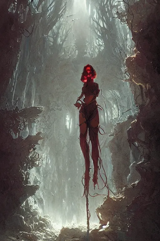 Image similar to fantasy painting with a woman in a surreal environment by Greg Rutkowski and Michael Whelan