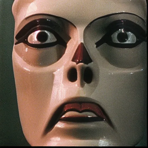 Image similar to Possession (1981) movie by Andrzej Żuławski, movie still, robot head and man head, dop