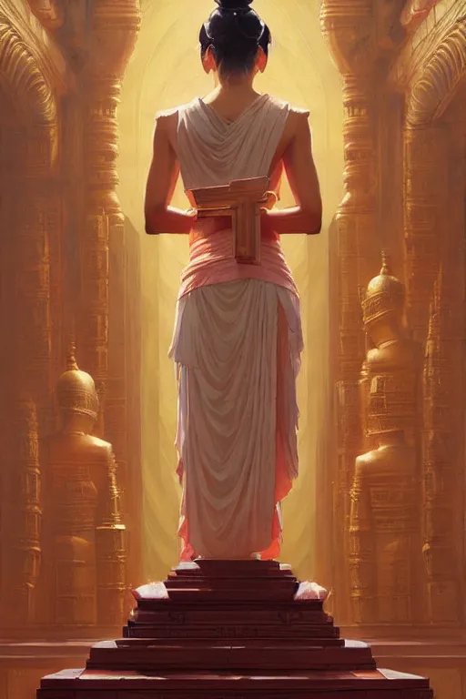 Image similar to temple, buddhism, impressionnisme, painting by greg rutkowski, j. c. leyendecker, artgerm