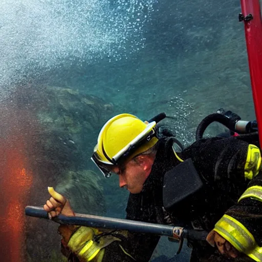 Image similar to fireman underwater putting out a fire