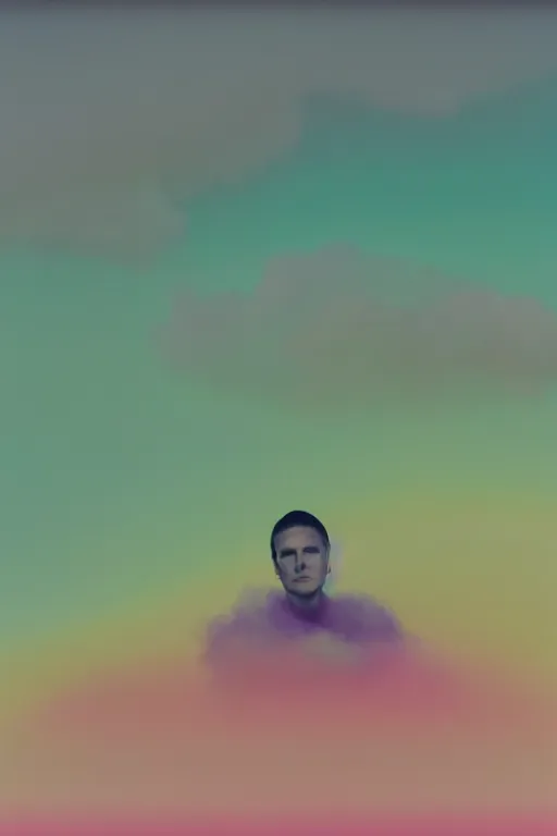 Image similar to high quality pastel coloured film close up wide angle photograph of eminem wearing clothing swimming on cloud furniture in a icelandic black rock environment in a partially haze filled dreamstate world. three point light, rainbow. photographic production. art directed. pastel colours. volumetric clouds. pastel gradient overlay. waves glitch artefacts. extreme facial clarity. 8 k. filmic.