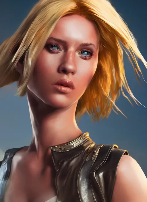 Image similar to An epic fantasy comic book style portrait painting of an athletic blonde female thief dancing, unreal 5, DAZ, hyperrealistic, octane render, cosplay, RPG portrait, dynamic lighting