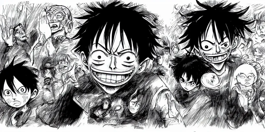 Image similar to [ luffy mustache ] ( by kim jung gi ) ( by kentaro miura )