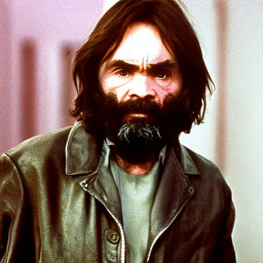 Image similar to charles manson as an 8 0 s action movie star