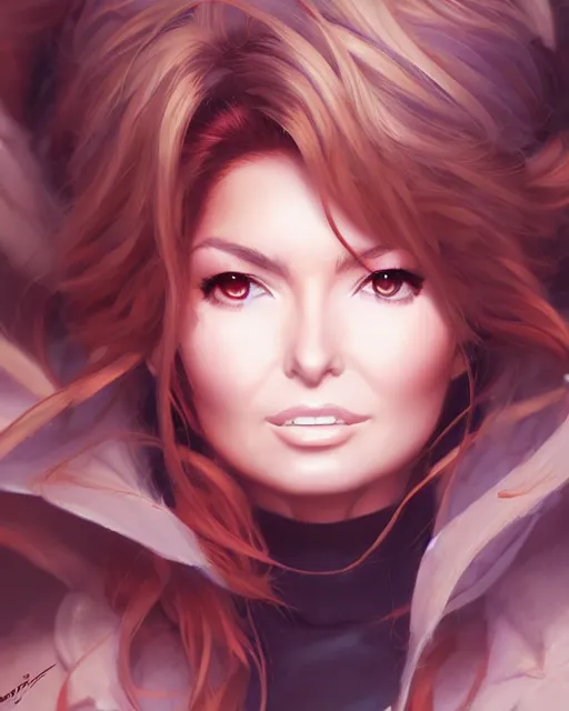 Image similar to anime portrait of Shania Twain by Stanley Artgerm Lau, WLOP, Rossdraws, James Jean, Andrei Riabovitchev, Marc Simonetti, and Sakimichan, trending on artstation