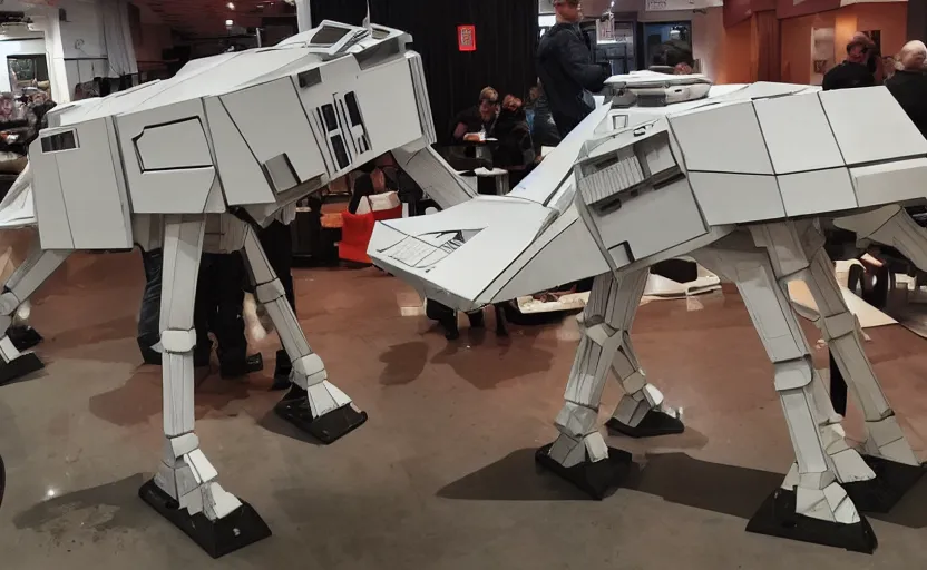 Prompt: a starwars at - at constructed from pizza
