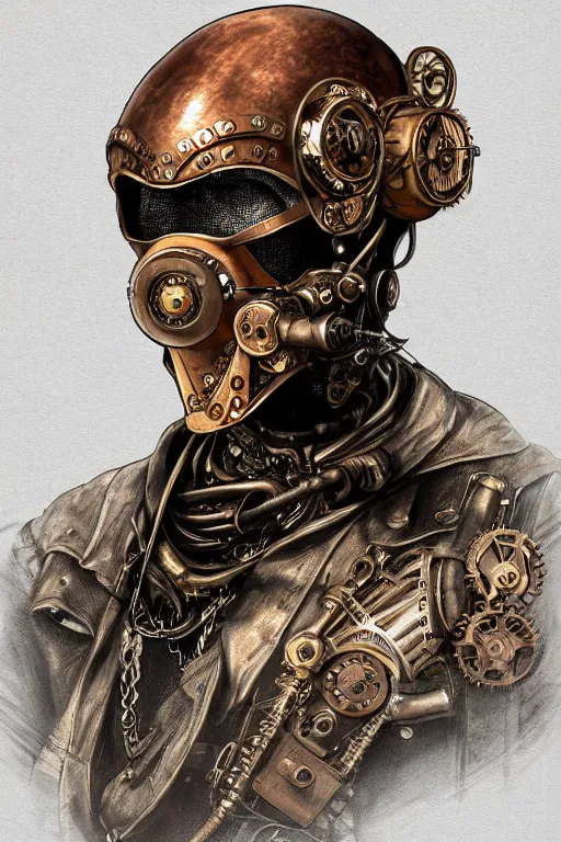 Image similar to steampunk helmet fantasy art mask robot ninja stylized digital illustration sharp focus, elegant intricate digital painting artstation concept art global illumination ray tracing advanced technology chaykin howard and campionpascale and cooke darwyn and davis jack