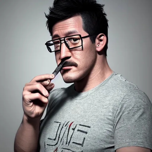 Image similar to 3 d render of markiplier smoking a cigarette, unreal engine, dslr, award winning, 8 k, octane beautifully detailed render, cold lighting, cinematic lighting, detailed photo,