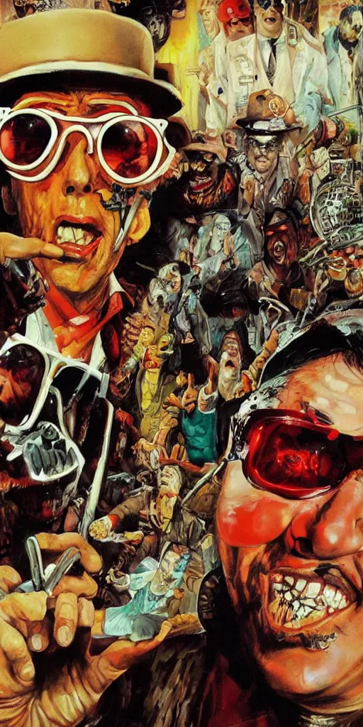 Image similar to oil painting scene from Fear an loathing in las vegas movie art by kim jung gi