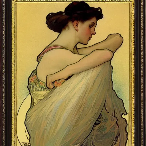 Prompt: ballerina, painted by alphonse mucha