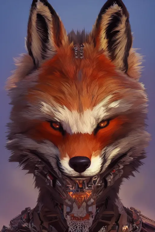 Prompt: symmetry!! portrait of fox furry in the style of horizon zero dawn, machine face, intricate, elegant, highly detailed, digital painting, artstation, concept art, smooth, sharp focus, illustration, art by artgerm and greg rutkowski and alphonse mucha, 8 k