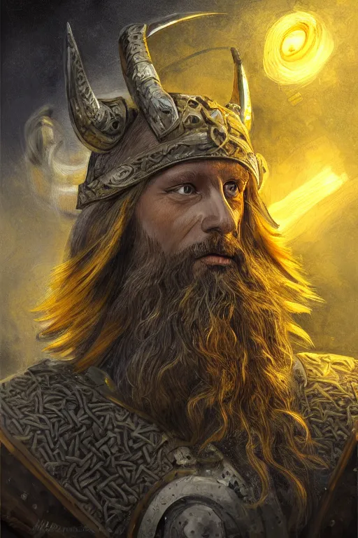 Prompt: mythological high-tech viking odin all father Shaman of artificial intelligence creating an artificial neural network, deep learning creation, with yellow synapses on an anvil, high resolution, award winning art, trending on art station, sharp image, incredibly detailed, detailed character realistic painting