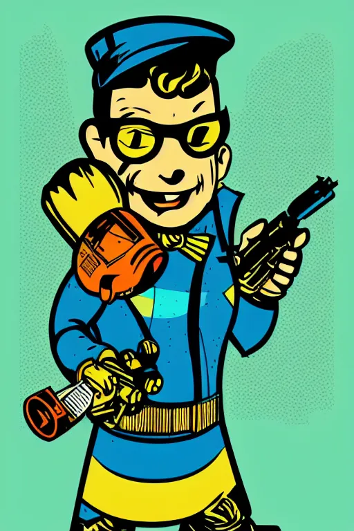 Image similar to fallout 7 6 retro futurist illustration art by butcher billy, sticker, colorful, illustration, highly detailed, simple, smooth and clean vector curves, no jagged lines, vector art, smooth andy warhol style