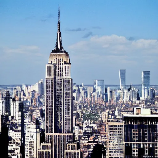 Prompt: flooded NYC with only the Empire State Building visible above the water