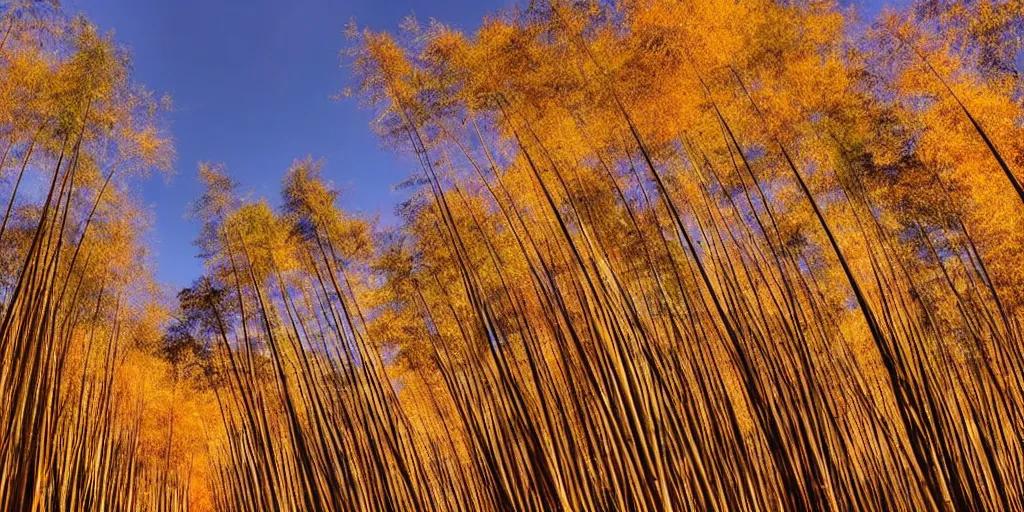 Prompt: ultra wide angle matte painting of the shunan bamboo forest in china, majestic!!! beautiful!!!, ethereal!!! ultra realistic, golden hour, volumetric lighting, sharp focus