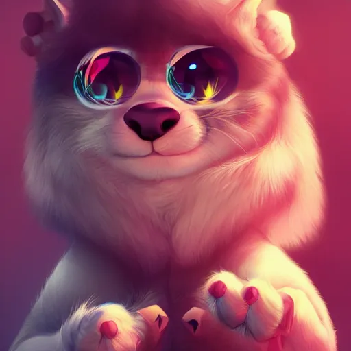 Image similar to funny furry cute little monster by artgerm and beeple and charlie bowater, soft lighting, solid background,