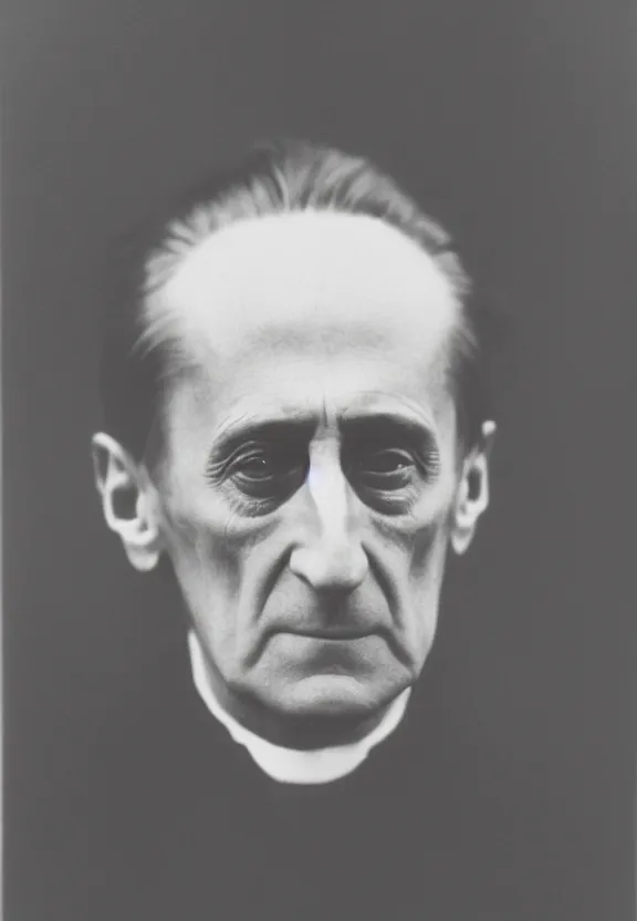 Image similar to a close - up casual photo of marcel duchamp with pensive eyes, blurry, 1 9 2 0 s monochrome snapshot, graflex 4 x 5, f 1. 8, 3 5 mm, ilford delta 3 2 0 0 pro, cyborg