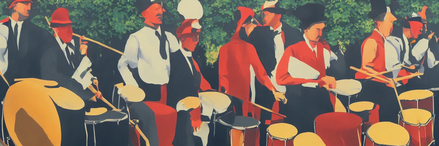 Prompt: drum line painting magritte