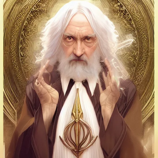 Image similar to ultra realistic illustration, dumbledore anime, intricate, elegant, highly detailed, digital painting, artstation, concept art, smooth, sharp focus, illustration, art by artgerm and greg rutkowski and alphonse mucha