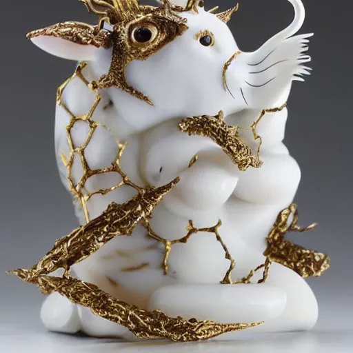 Prompt: rat king white marble with gold accents by ellen jewett