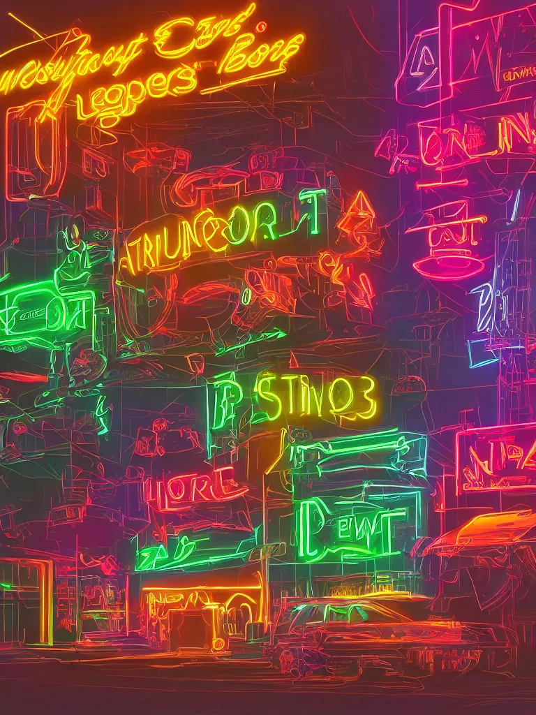 Image similar to neon word signs by disney concept artists, blunt borders, rule of thirds