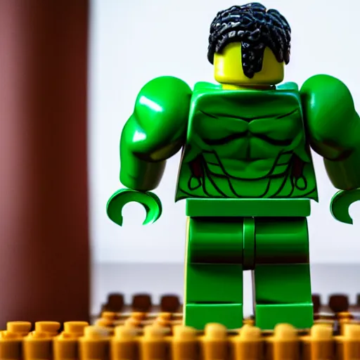 Image similar to bodybuilder hulk as a lego figure, 4k, high detail, high-resolution photograph, professional photography, ultra-detail, lego