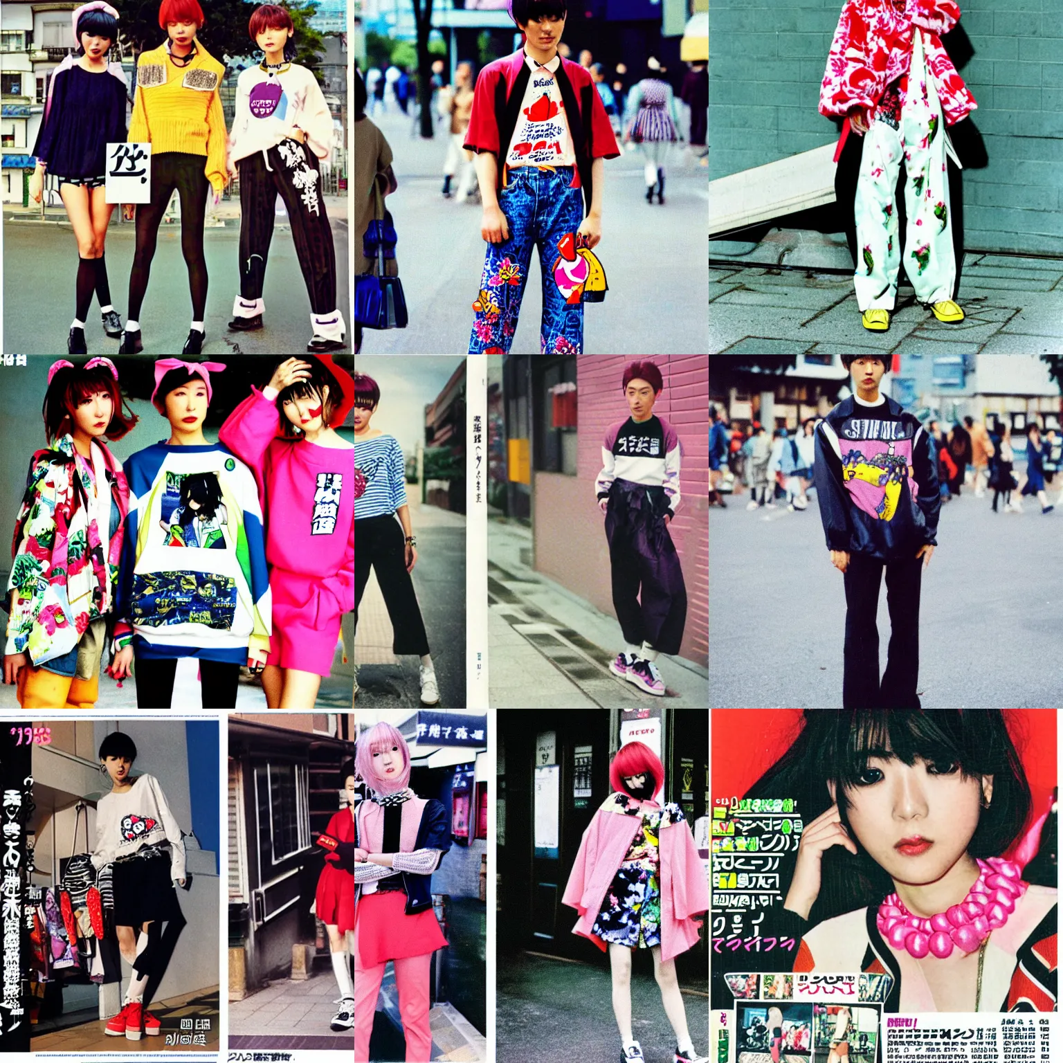 Prompt: street fashion in the style of 1990's FRUiTS magazine in japan