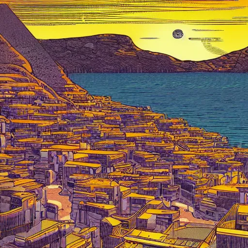 Prompt: An illustration of Gran Canaria at the style of Moebius