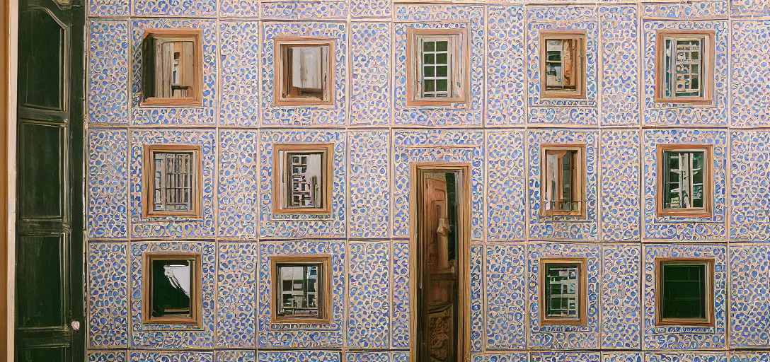 Prompt: ! dream house in porto with portuguese tiles. photographed by wes anderson on fujinon premista 1 9 - 4 5 mm t 2. 9. portra 8 0 0.