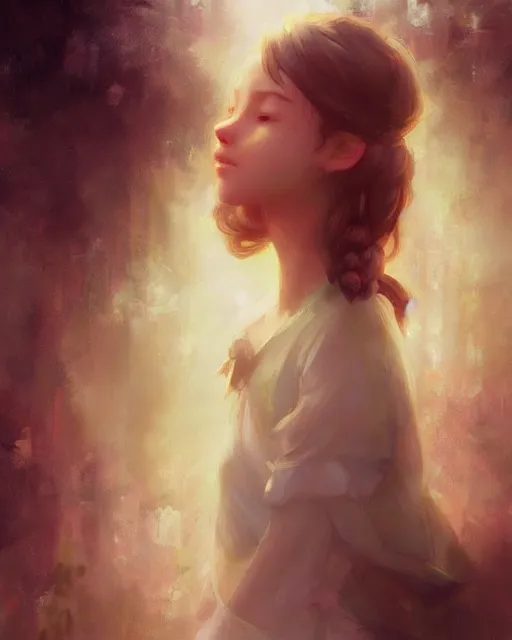 Image similar to beautiful aerith gainsborough, face centered portrait, cottagecore, confident, fog, rain, volumetric lighting, soft light particles floating near her, illustration, perfectly shaded, oft painting, art by krenz cushart and wenjun lin