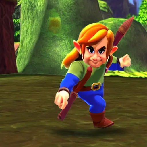 Prompt: a screenshot of Danny DeVito in the role of Link in Ocarina of Time