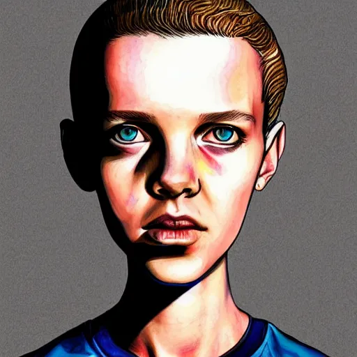 Image similar to beautiful portrait of Eleven from Stranger things by ((martine johanna)) , artstation winner,figurativism , portrait,