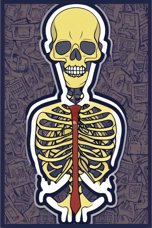 Image similar to A portrait of a skeleton in a suit, sticker, colorful, illustration, highly detailed, smooth and clean vector curves, no jagged lines, vector art, smooth