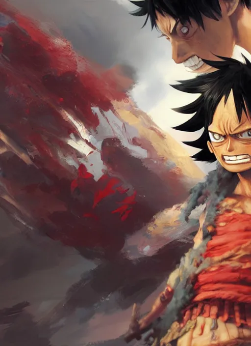 Image similar to a professional digital art of luffy, concept art, sharp detail, smooth render, art style by Ruan Jia and Mandy Jurgens and Ian Spriggs and William-Adolphe Bouguerea