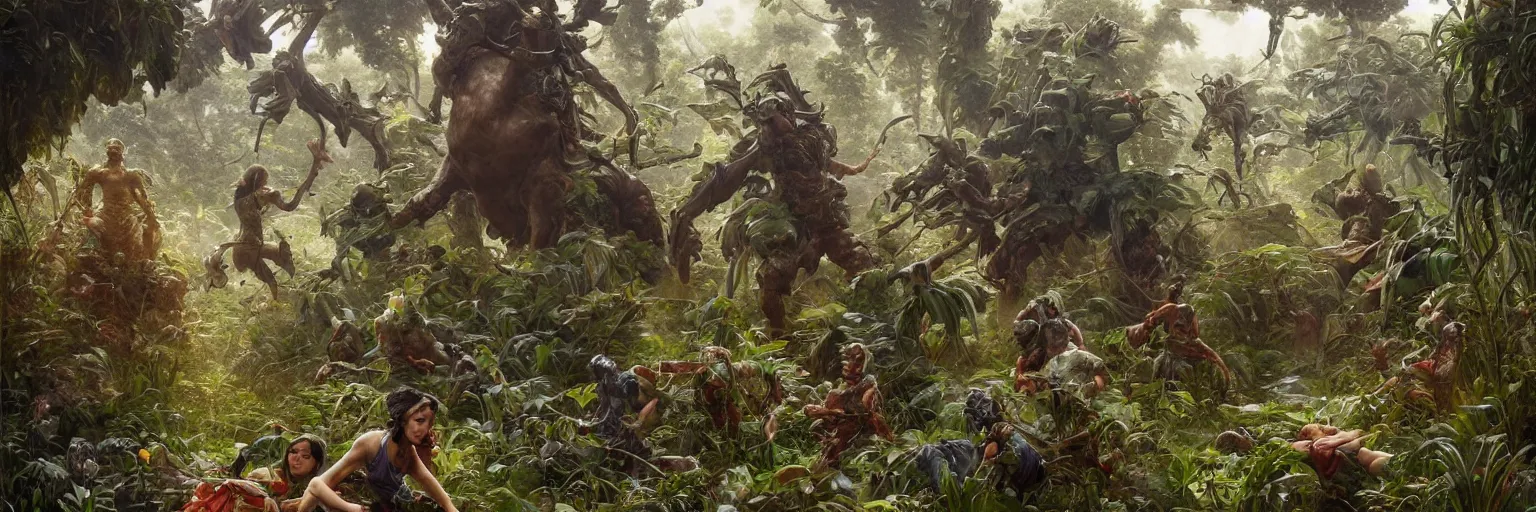 Prompt: an extremely detailed cinematic movie shot of a lush overgrown organic garden with an ornate futuristic suit of armor in the center, mossy ground, golden glow, masterpiece 4k digital illustration by Ruan Jia and Mandy Jurgens and Artgerm and william-adolphe bouguereau, highly detailed, trending on artstation, award winning