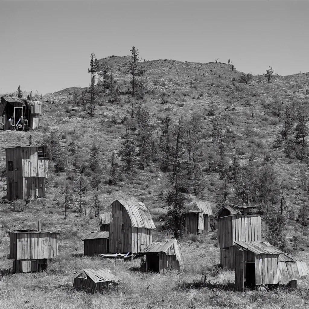 Image similar to two large towers, made up of makeshift squatter shacks, misty, mamiya rb 6 7, very detailed, photographed by ansel adams