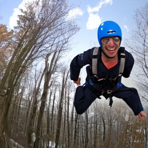 Prompt: base jumping, roof of suburban house, tv news report