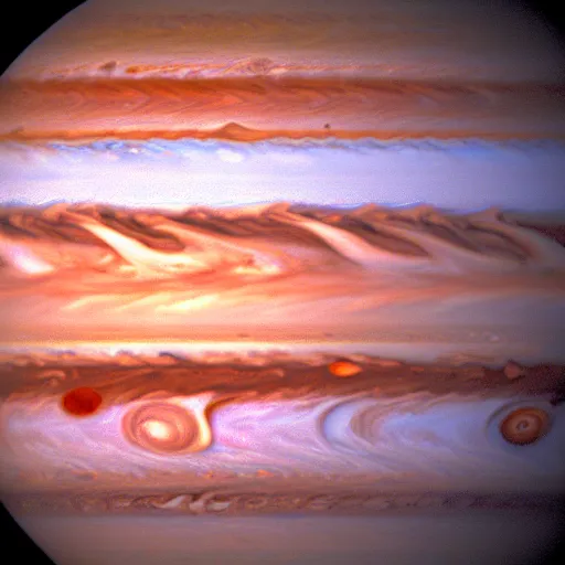 Image similar to a photograph taken by a camera on europa, photograph is of jupiter in the sky, the horizon is visible,